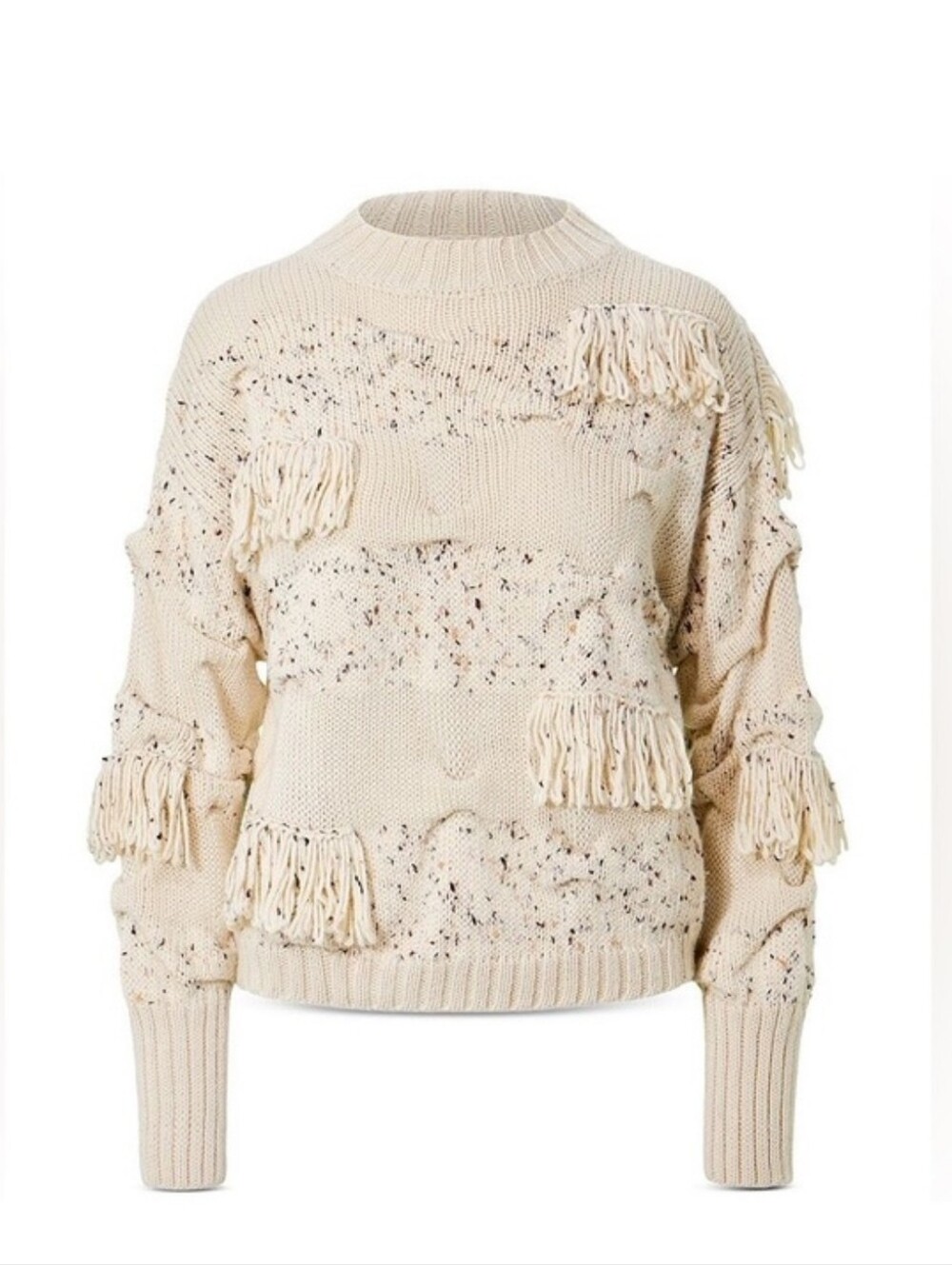 NICHOLAS Cream Fringe Speckled Crewneck Sweater